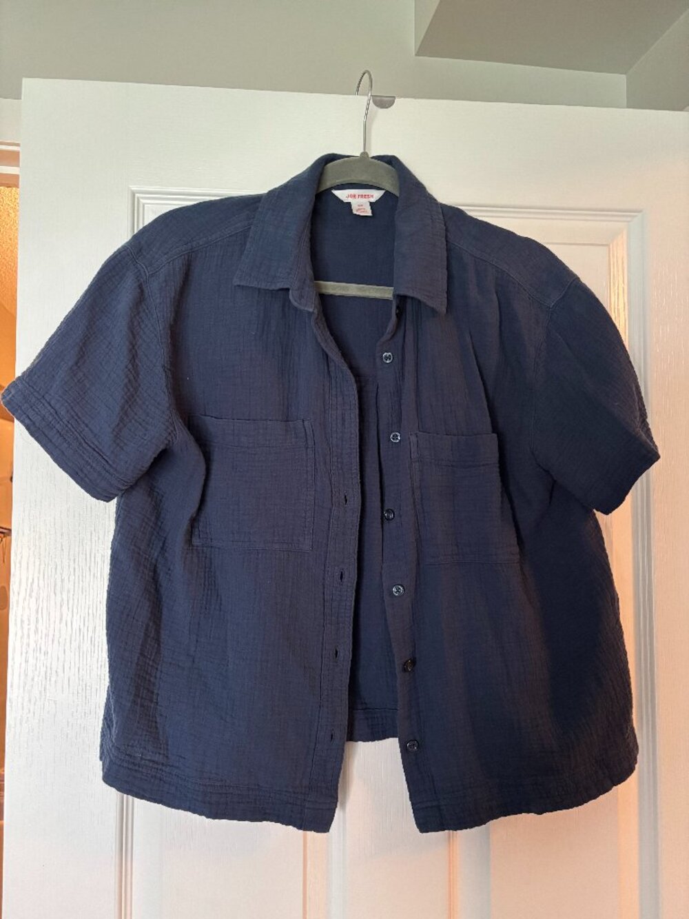 Cotton Gauze Button Up Shirt - Navy S